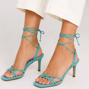 Guess Strappy Lace-Up Heels in Teal 6M
